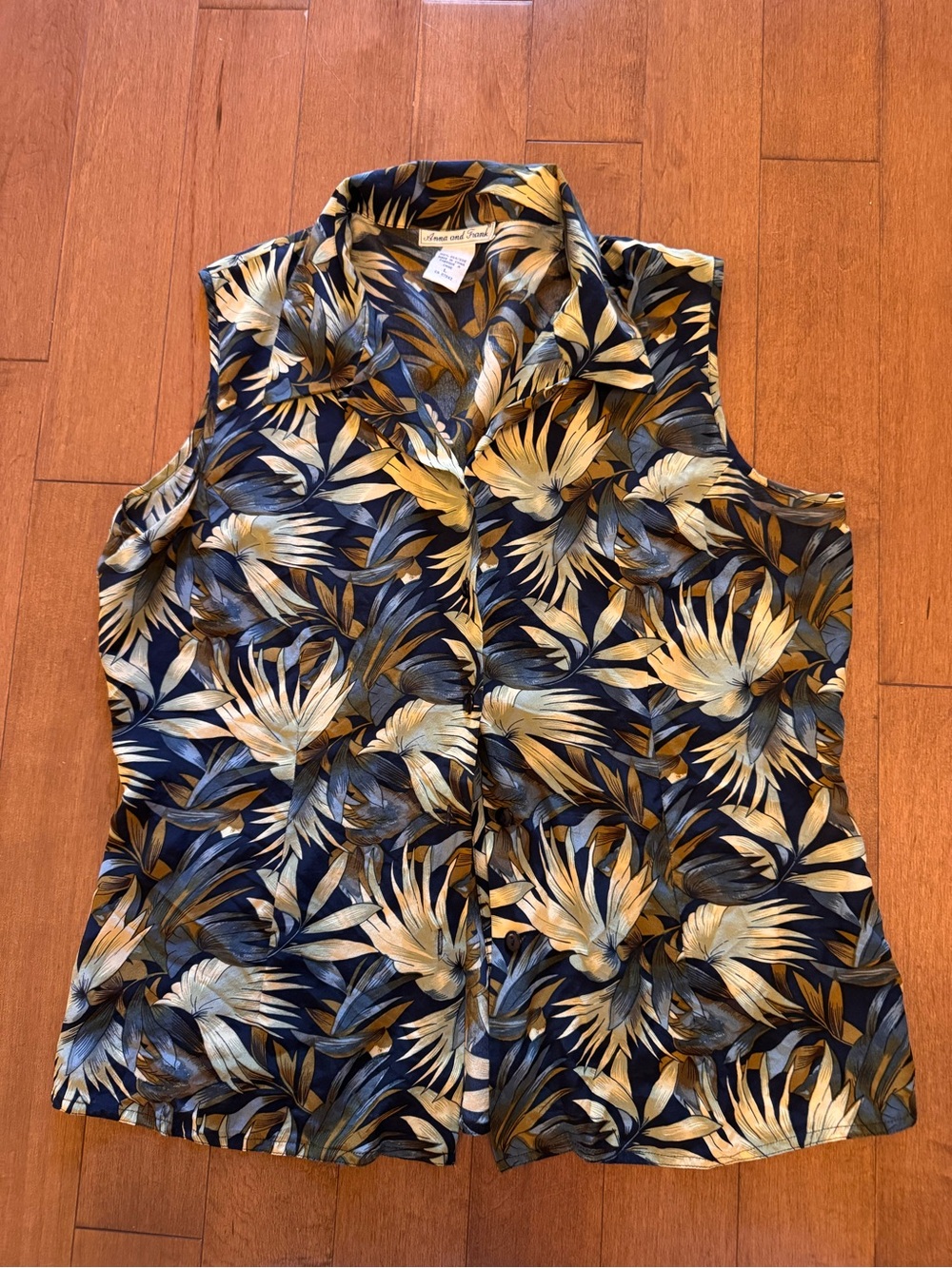 Vintage 90s Anna and Frank 100% Silk Tropical Sleeveless Blouse | Size L